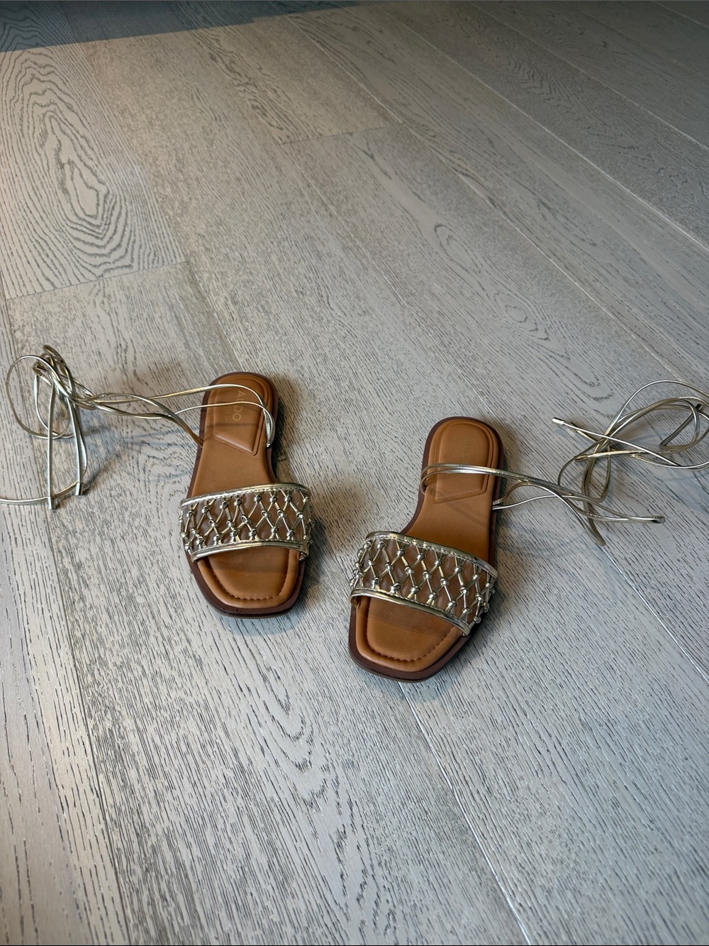 Aldo Metallic Lace-Up Braided Slide Sandals - Brown